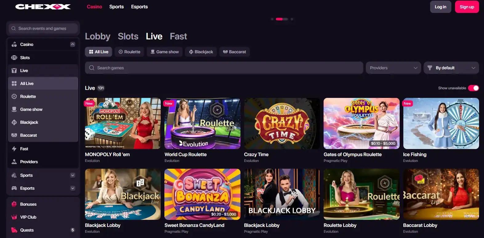 CHEXX Live Casino: Dealers, Tables and Providers